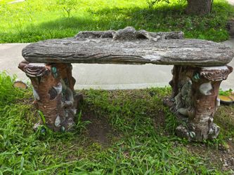 Vintage Concrete Faux Bois Garden Squirrel Bench 3 Piece Bench Weathered