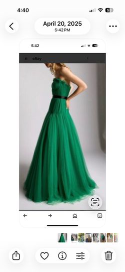 NWT Zac Posen Strapless Pleated Tulle Gown, Green, tailored to a size 8/10