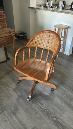Oak Victorian-Inspired Cane-Back Swivel Chair