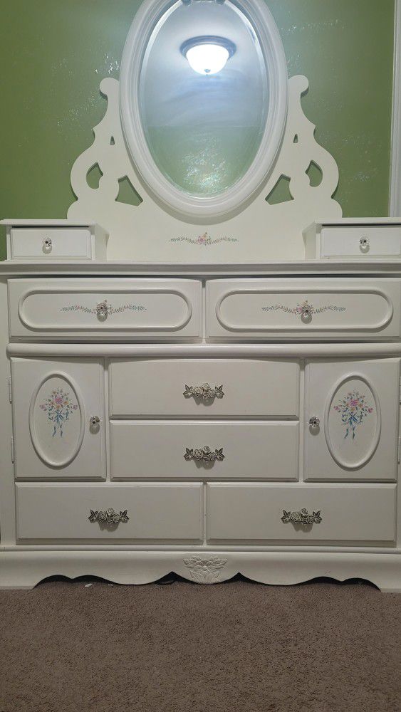 White Floral Vanity Dresser