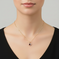 14K Yellow Gold Heart Garnet & Diamonds Pendant & 17" Box Chain - 0.02ct