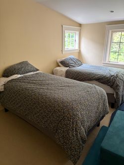 Two twin mattresses and bed frames