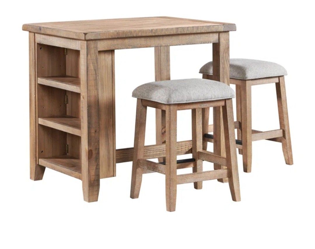 Labruna Table with 3 Open Shelves/Backless Bar Stool with Cushion Seat (Set Of 2)