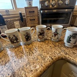  vintage Danbury Mint Norman Rockwell porcelain pedestal mugs from 1981