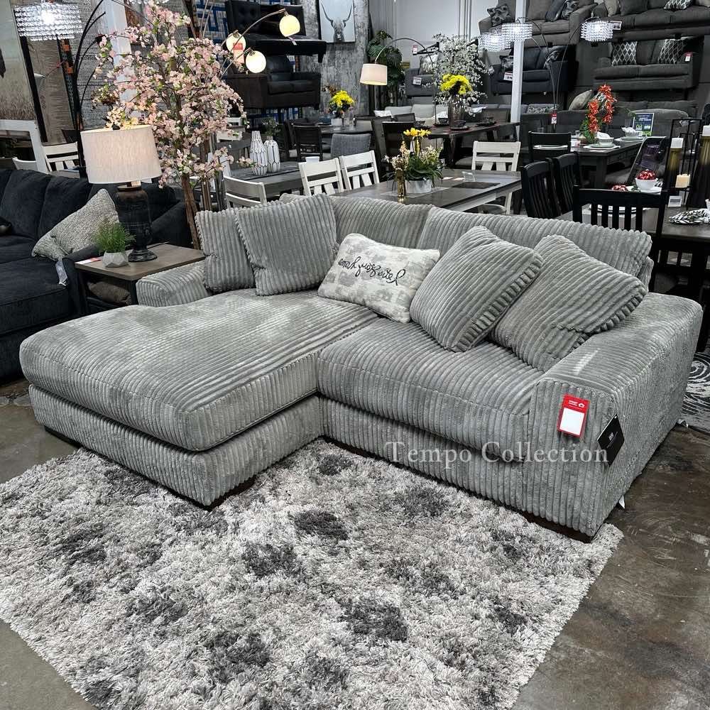 Sectional Grey Corduroy, Sofa Couches for Living Room