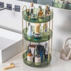 360° Rotating Makeup Organizer, Bathroom Make Up Spinning Holder Rack, Large Capacity Cosmetics Storage Vanity Shelf Countertop, Fits Cosmetics, Perfu