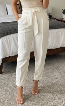 Zara TRF Women's paper-bag and tie waist trousers pants  White Size L
