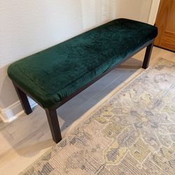 Metal bench with velvet green cover!