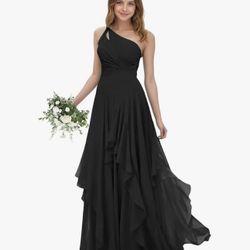 One Shoulder Junior Bridesmaid Dresses with Ruffle Chiffon Flower Girl Dress Flowy A Line Girls Formal Dress