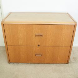 Vintage Solid Wood Mid Century Modern Large Lateral 2 Drawer Filing Cabinet Dresser Credenza TV Stand