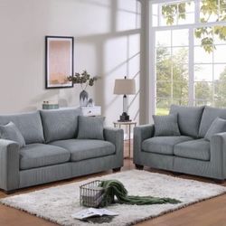 2 Pc Corduroy Sofa And Loveseat Set
