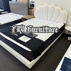 Queen White Bed Frame With Mattress 