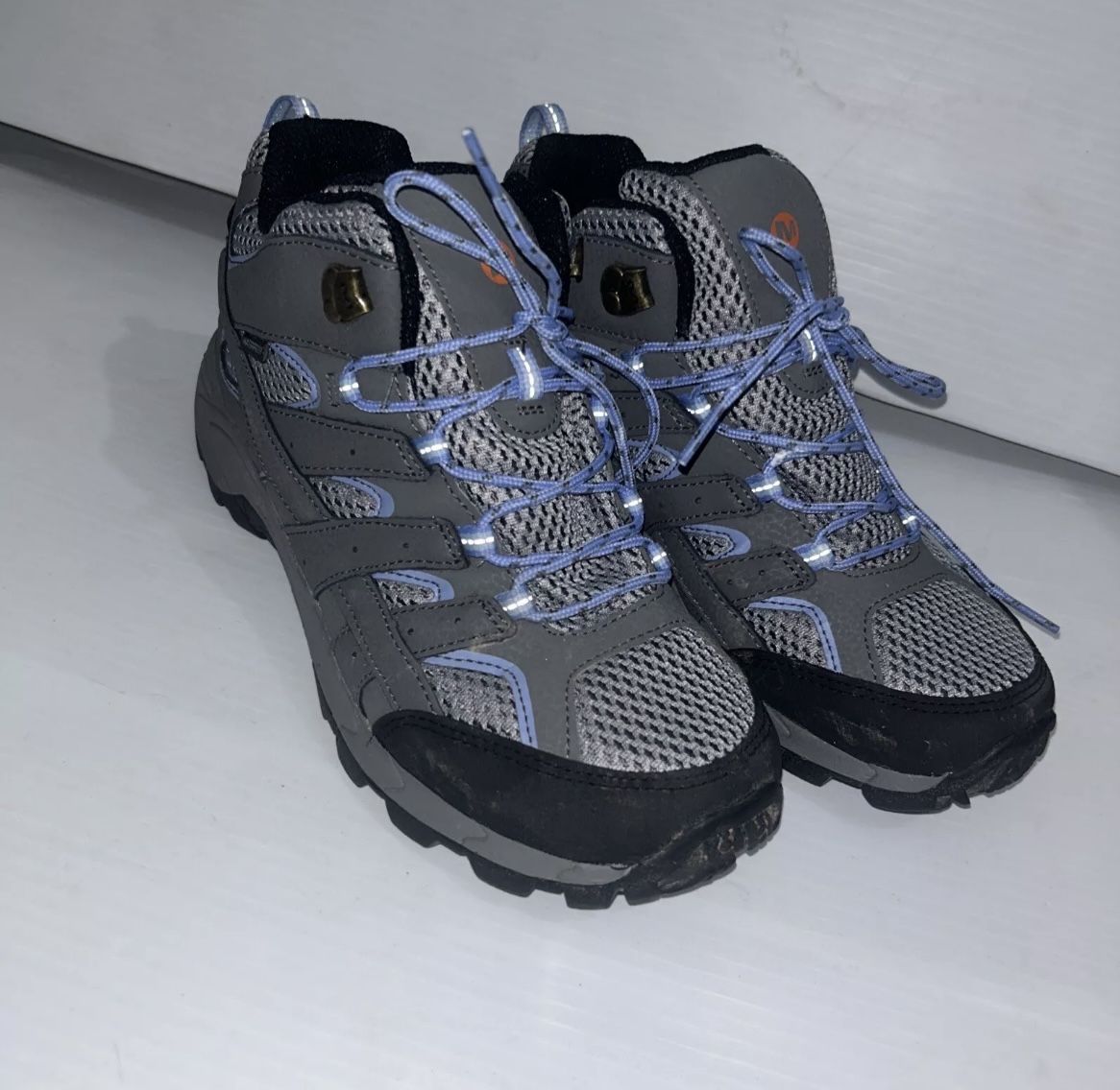 Merrell Moab 2 MK162260 Grey Blue Waterproof Mid Trail Hiking Shoes Yth Sz6.5 Woman’s 8.5