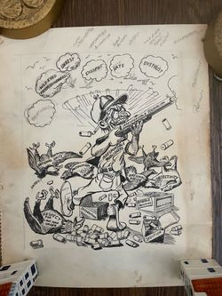 Original Vintage Cold War Editorial Cartoon Art 17x14