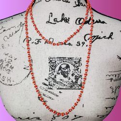 Extra Long Orange White Beaded Choker Necklace Boho