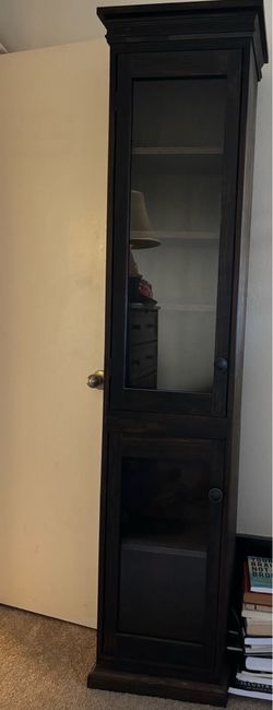 Dark Wood Tall Display Cabinet with Glass Door