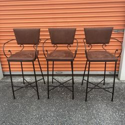 3 Leather Bar Stools. 