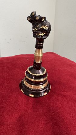 Vintage Brass Nandi Bull Hand Bell - Hindu Pooja Ghanti - Indian Home Decor