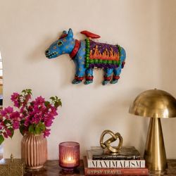 Hand-Painted Indian Folk Art Vintage Wall Hanging Cow Scared Animal India Handcrafted Signed Wall Hanging For Keys Jewelry Collectible Art Sculpture 