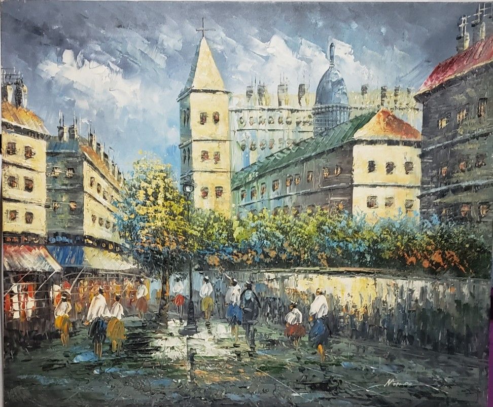 impressionist parisian oil painting on canvas signed by artist
