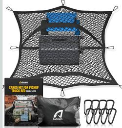 Cargo Net for Pickup Truck Bed - Stretchable 4'x4' to 7'x7', High Elastic Fine Mesh 1''x1'' with 8 Metal Carabiners