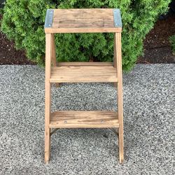 Metal & Wood Mixed Vintage Step Wood Folding Ladder
