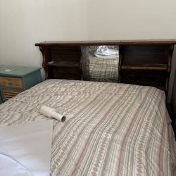 Vintage 70's Solid Wood Queen Bed