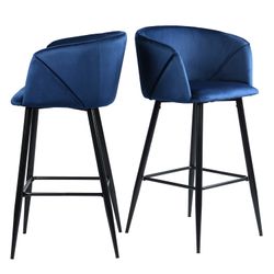 Open Box Homy Casa ALDRIDGE BAR 30" Blue Velvet Bar Stool with Black Legs for Home Bar Seating