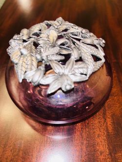 Amethyst Glass Bowl with Ornate Metal Lid