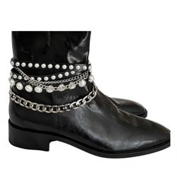 Zara Pearl Chain Booties, Size 38