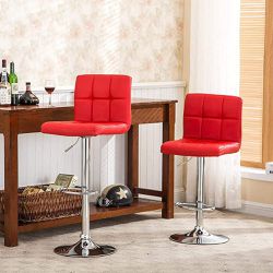 Set of 2 Kitchen Stools Chairs for Bar Modern PU Leather Swivel Stool Bar Chairs with Back (Red)
