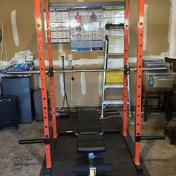 Complete Home Gym - Power Rack, Bench, Barbell, and 560 lbs of Rubber Weights