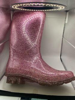 Size 1, pair of pink glitter rain boots