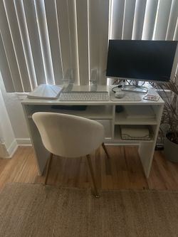 White Wooden Desk + White Felt Chair