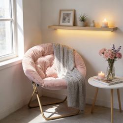 Pink Saucer Chair for Adults, Comfy Living Room Lounge Chair