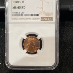 1948 S Gem Uncirculated Lincoln Wheat Penny Graded At MS65-RD A-2