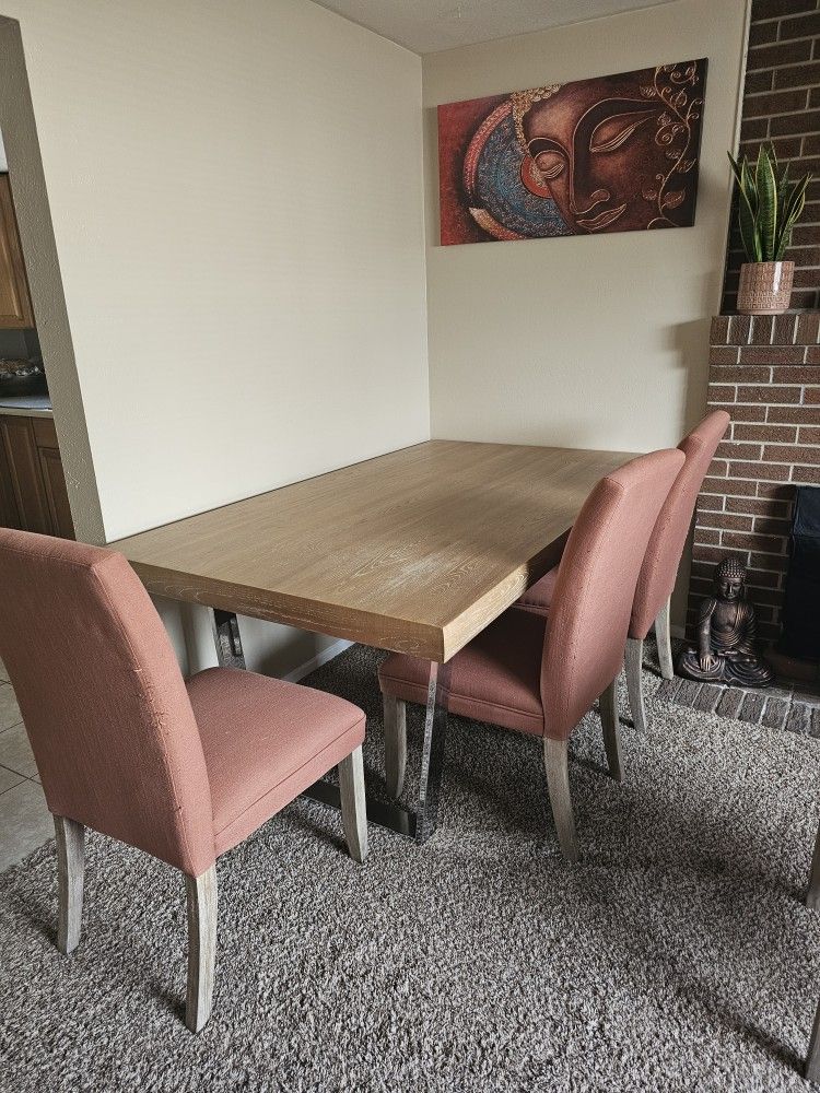 Cindy Crawford Home San Francisco Gray 5 Pc Dining Room with Orange Chairs - Used