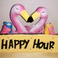 Pink Flamingos InLove Happy Hour Fun Decor Home Decoration Figure Heart Valentine’s Day