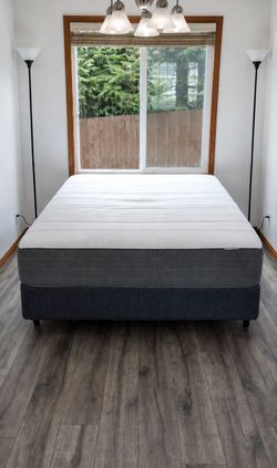 Newer Queen Ikea Haugsvar Mattress, Boxspring and Metal Bed Frame