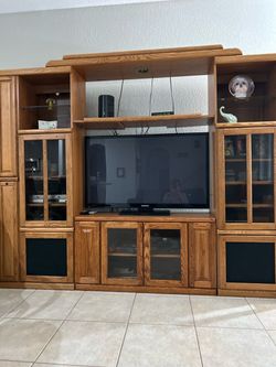 Oak Wood Entertainment Center Wall Unit