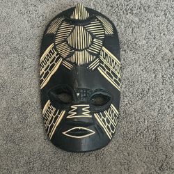 Fiji Tribal Vintage Black Mask Hand Carved Treated Wood Sea Decor 