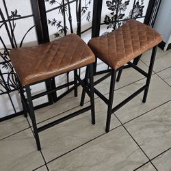 Backless Bar Stools Set Of 2 - 25 Inch Commercial Grade Stools, Quilted PU Leather With Steel Base