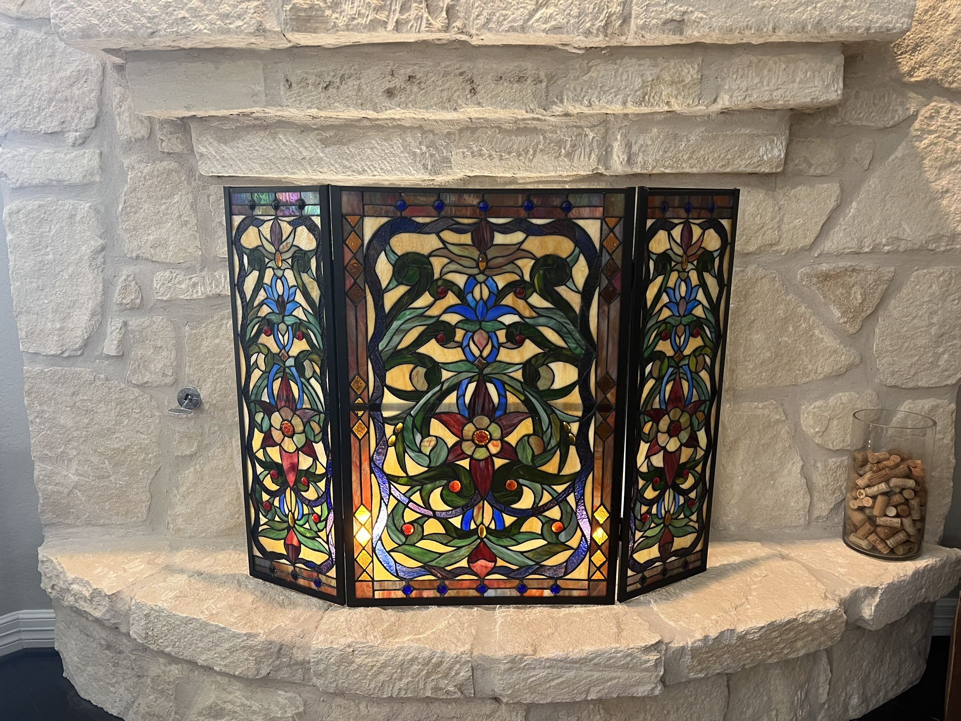 Handcrafted Stained Glass Fireplace Screen 41” x 32”