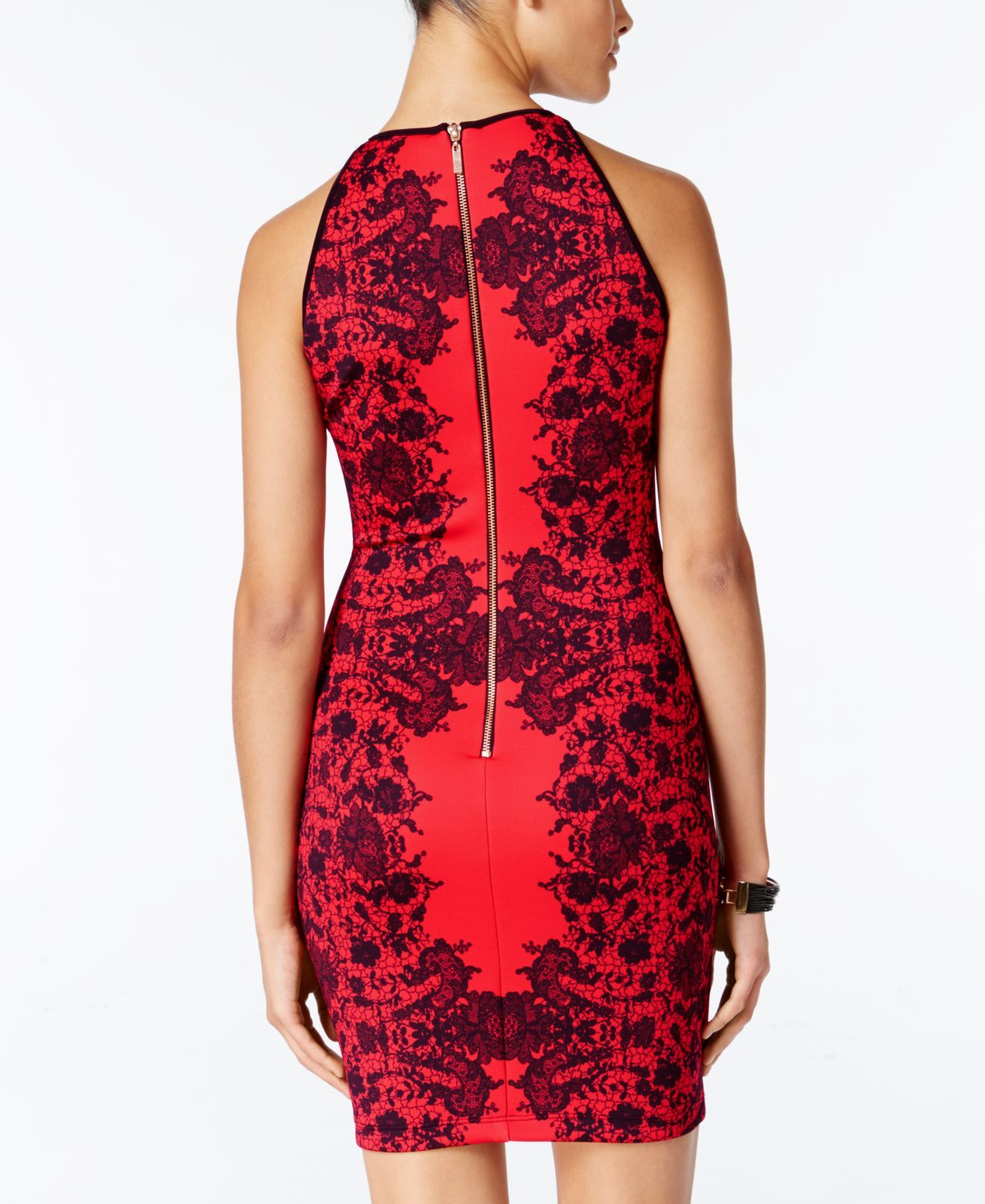 B. Darlin Dress Red Size 9 Junior Sheath Floral Lace Print Bodycon Mini