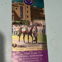 Turf Club Extra Ticket Nov 2nd Del Mar Racetrack 