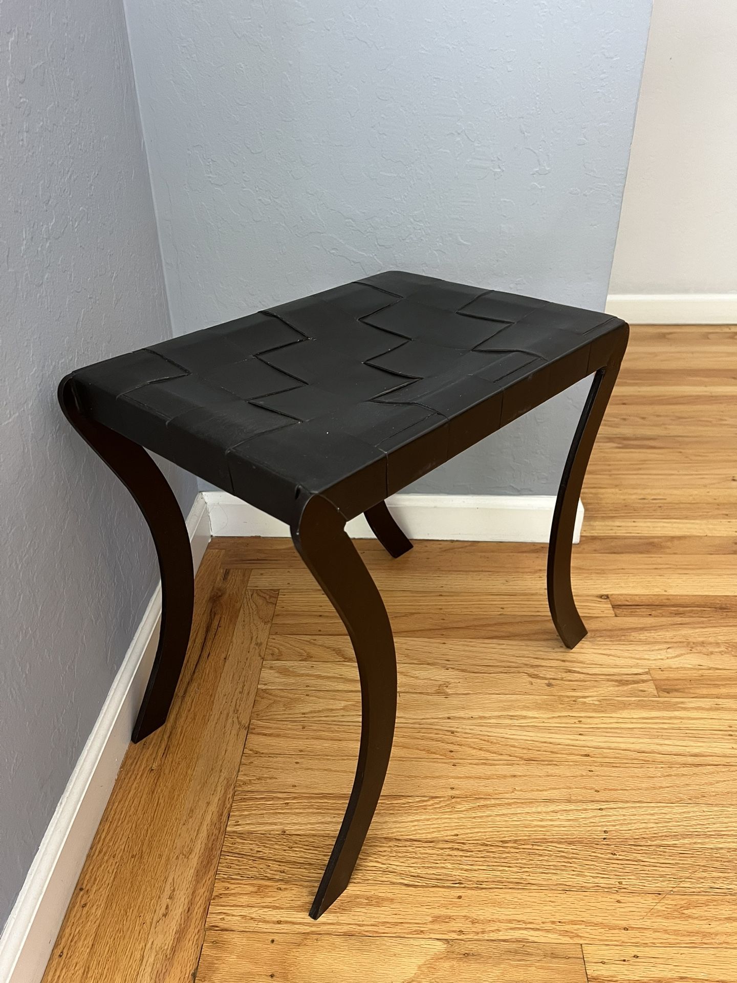 Sturdy Iron-Leg Stool with Lattice Leather Seat – $60 OBO