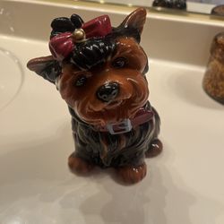  Vintage Yorkie Dog Ceramic Piggy Bank – Red Bow & Collar