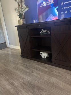 Dark Brown Farmhouse TV Stand with Sliding Barn Doors