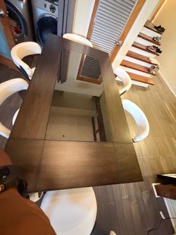 Dark Wood Dining Table with Glass Insert