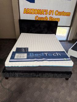black upholstered queen platform bed 